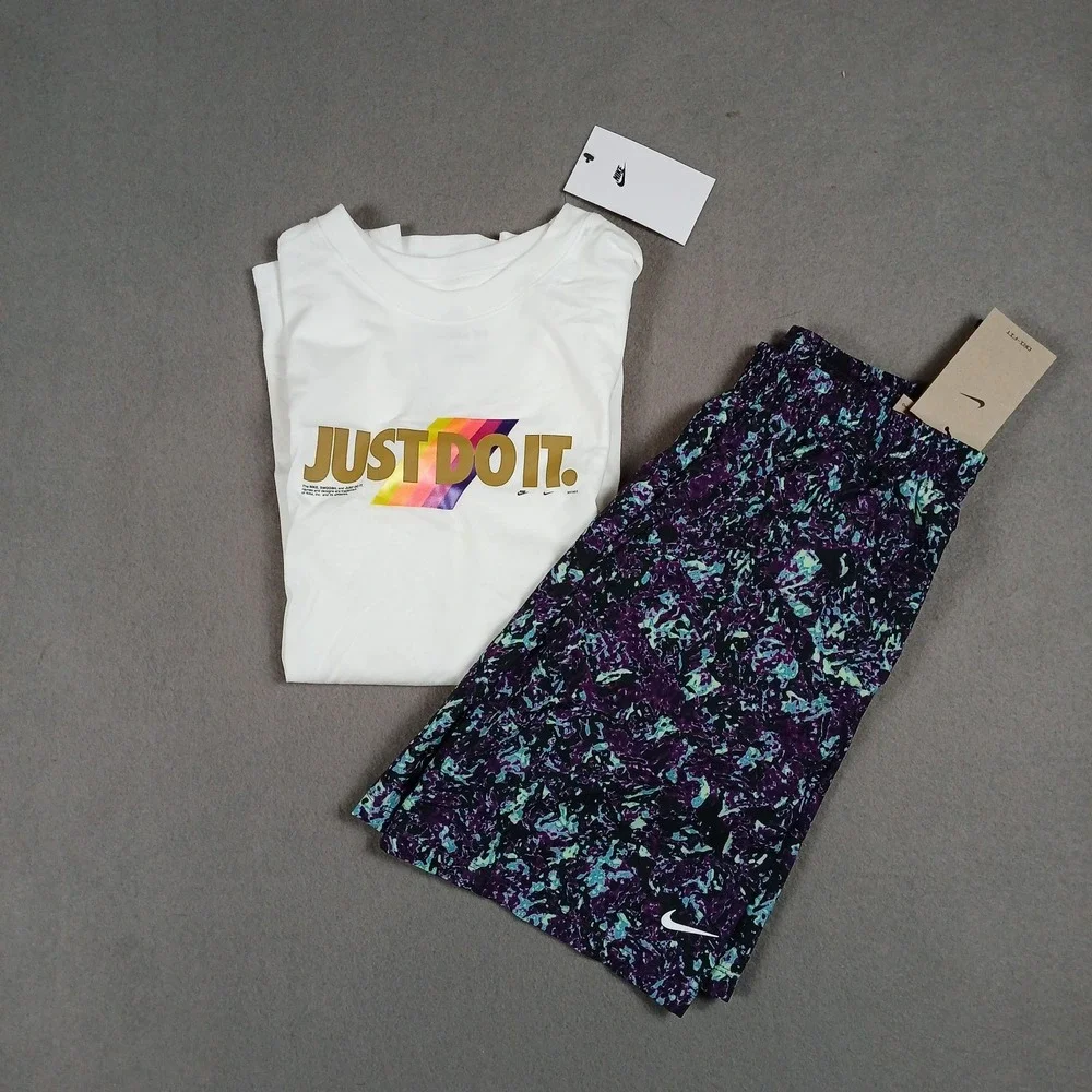 NWT Lot of 2 Nike Kids Large Dri-Fit Training Shorts Purple Just Do It T Shirt